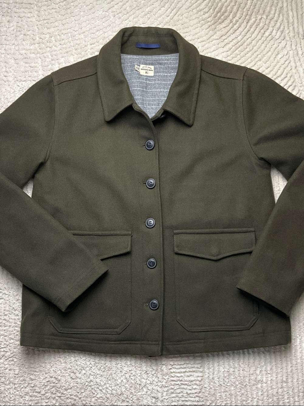 Bridge & Burn Women's Olive Green Button-Front Wool-Blend Jacket Size Small